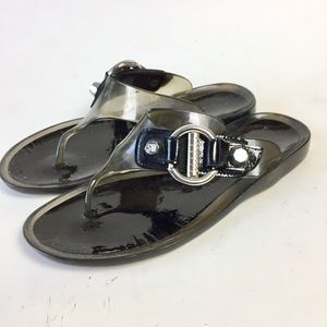 Stuart Weitzman Gray Black Jelly T-Strap Sandals 6